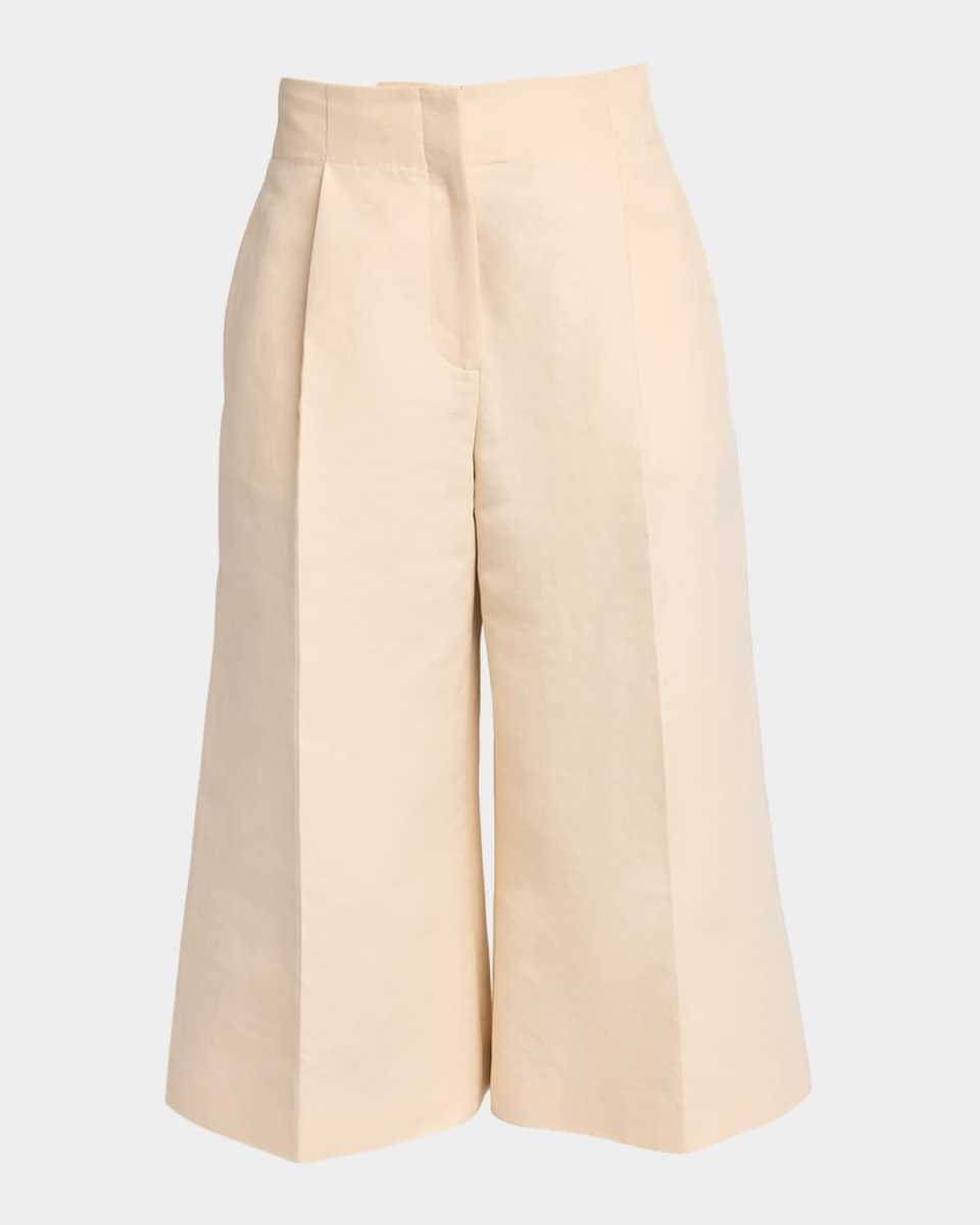 Pleated Wide-Leg Crop Trousers
